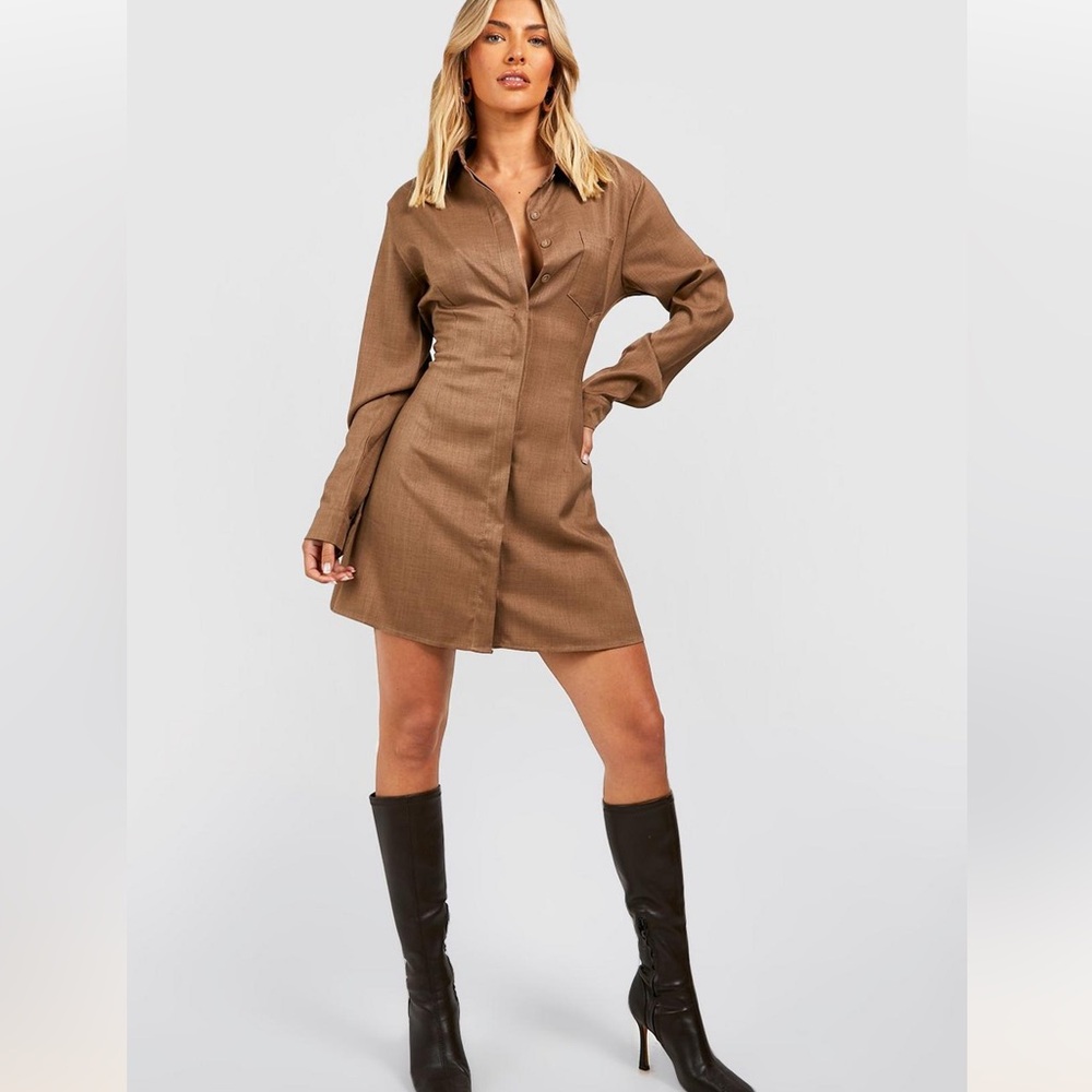 ~Boohoo Utility Fitted Shirt Dress